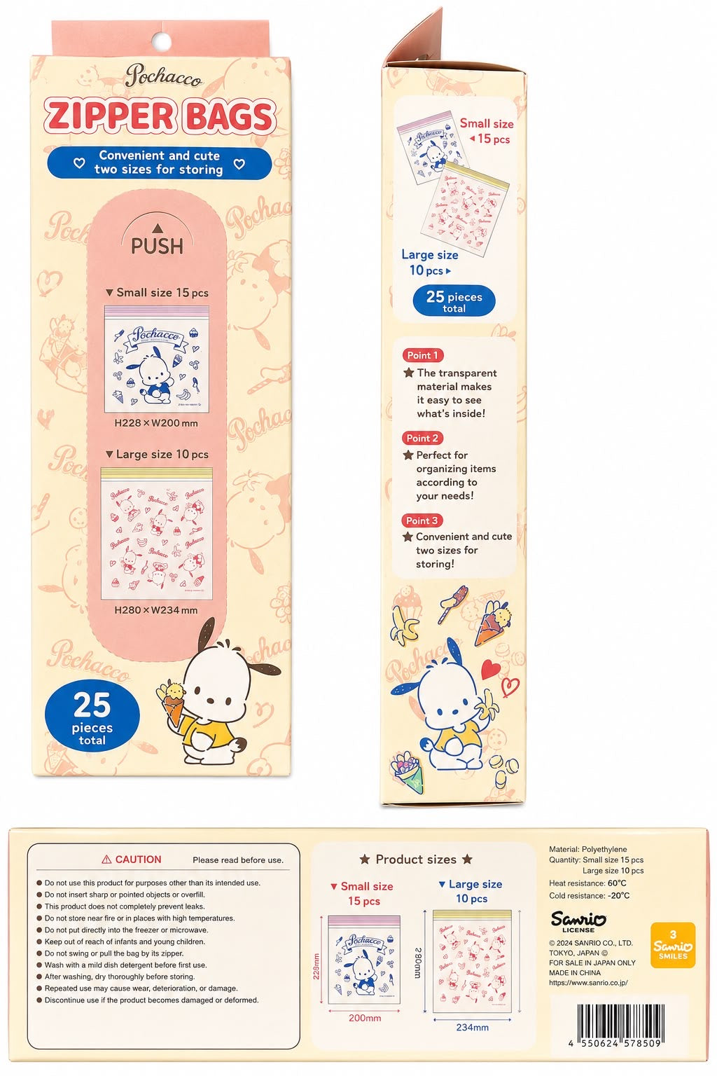 Pochacco 25pc Kitchen Ziplock Japanese Sanrio Bags