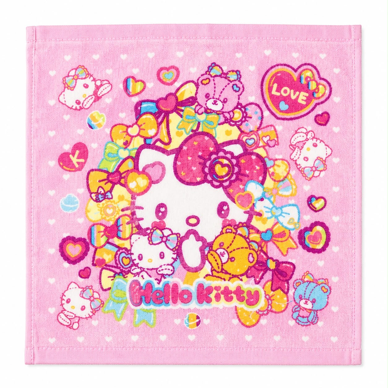 Pale Pink Kitty Scatter 33cm Square Flannel Japanese Sanrio Face Cloth