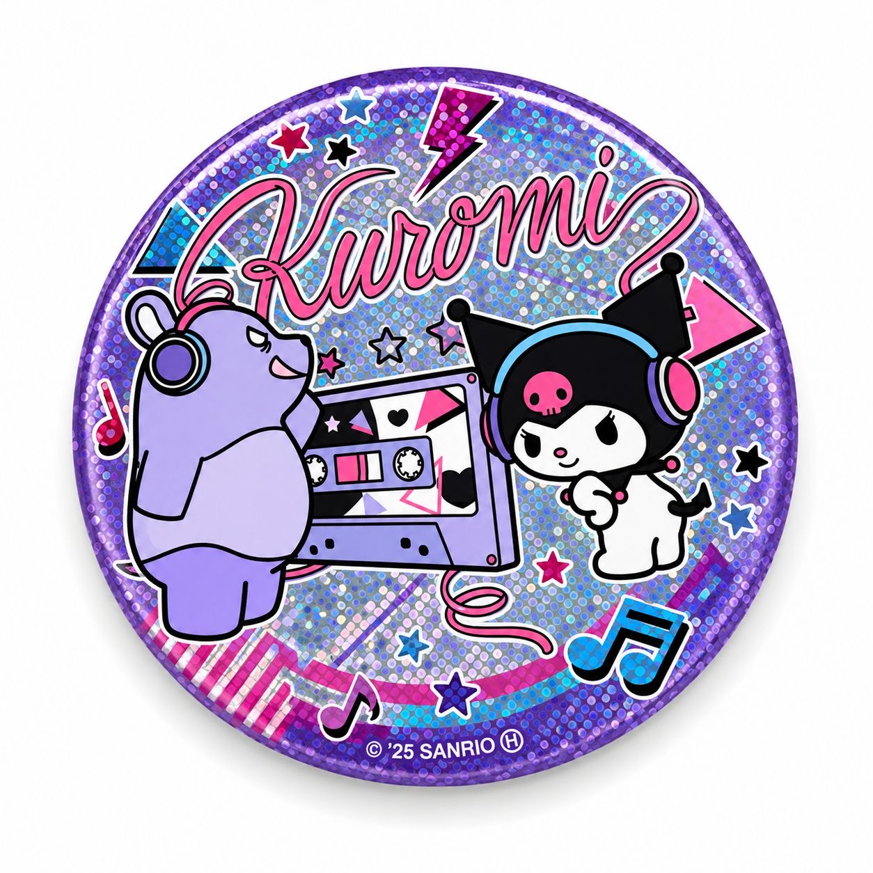 Kuromi DJ Glitter 7.5cm Japanese Sanrio Badge