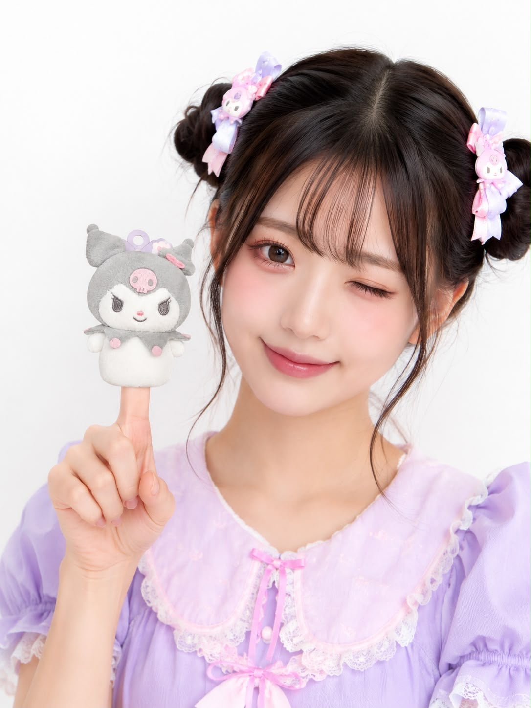 Grey Kuromi Japanese Sanrio Plush Finger Puppet/Pen Topper