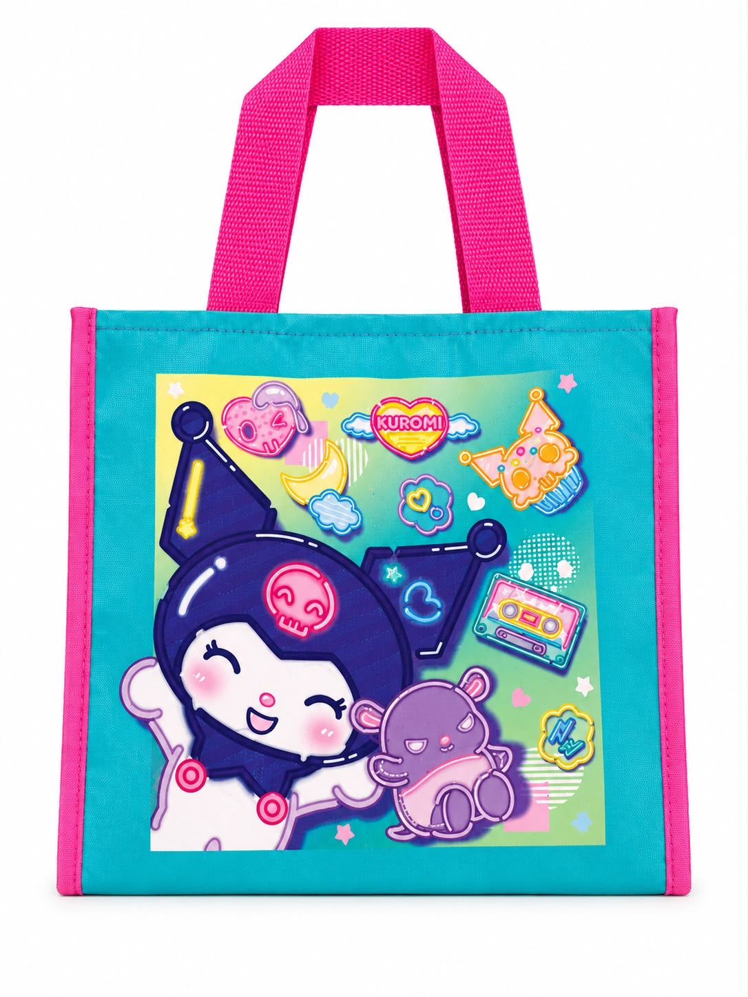Kuromi Pink/Green Mini Square Japanese Sanrio Padded Tote Bag