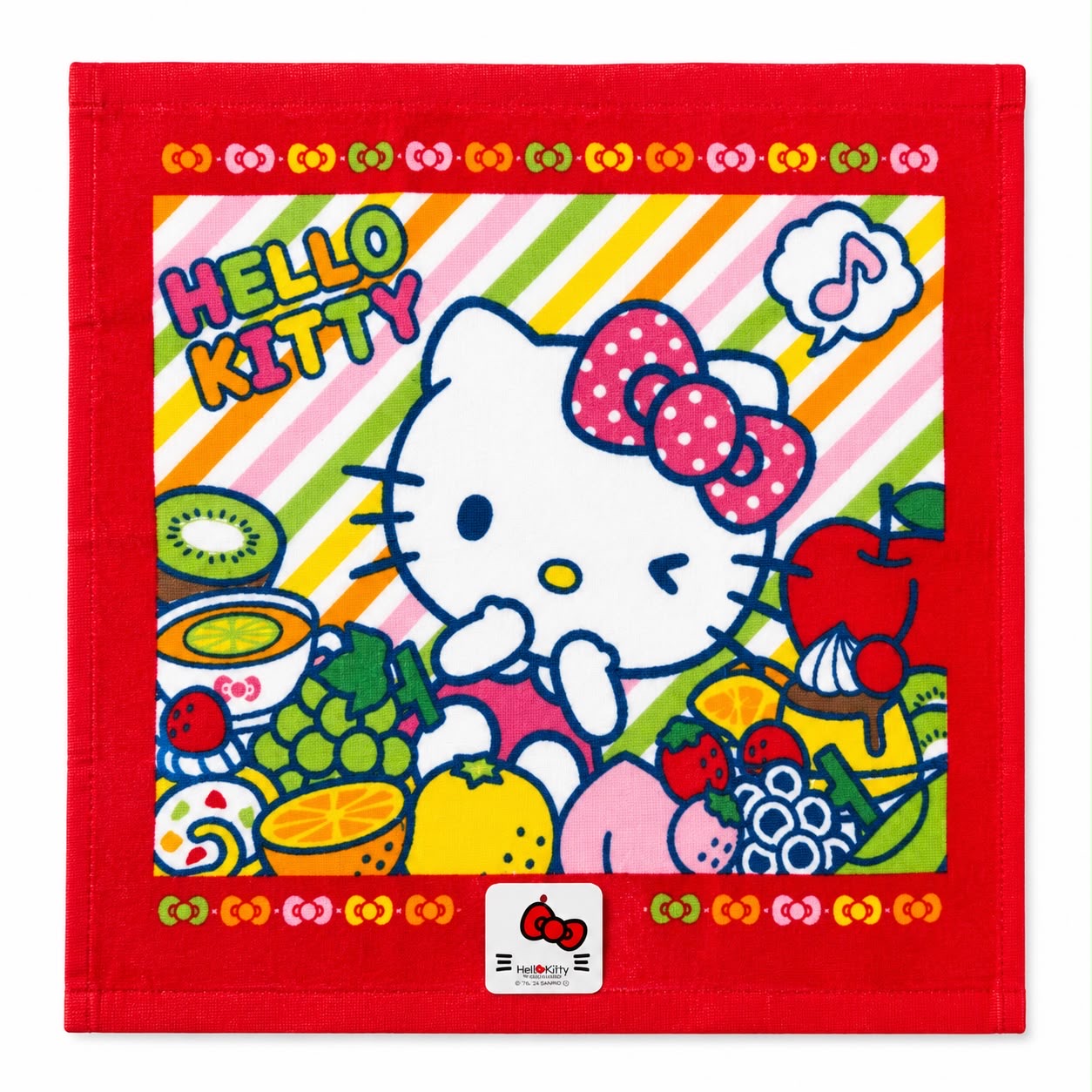 Red Kitty Fruits 33cm Square Flannel Japanese Sanrio Face Cloth