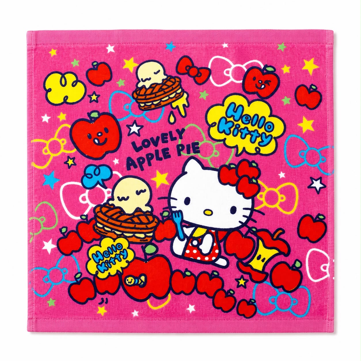 Hot Pink Kitty Apples 33cm Square Flannel Japanese Sanrio Face Cloth