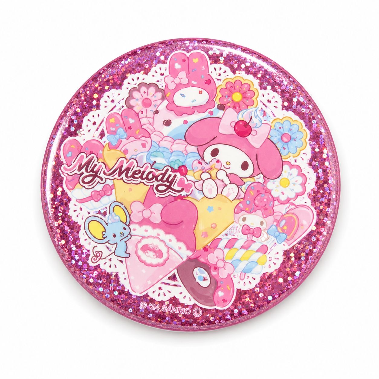 Melody Waffle Glitter 7.5cm Japanese Sanrio Badge