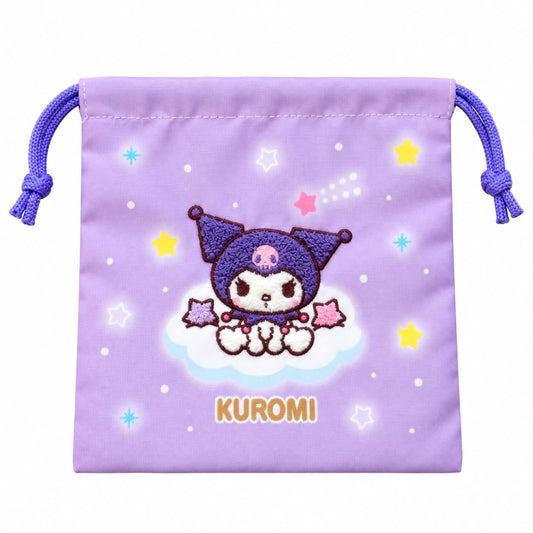 Kuromi Embroidered Japanese Sanrio Drawstring Bag