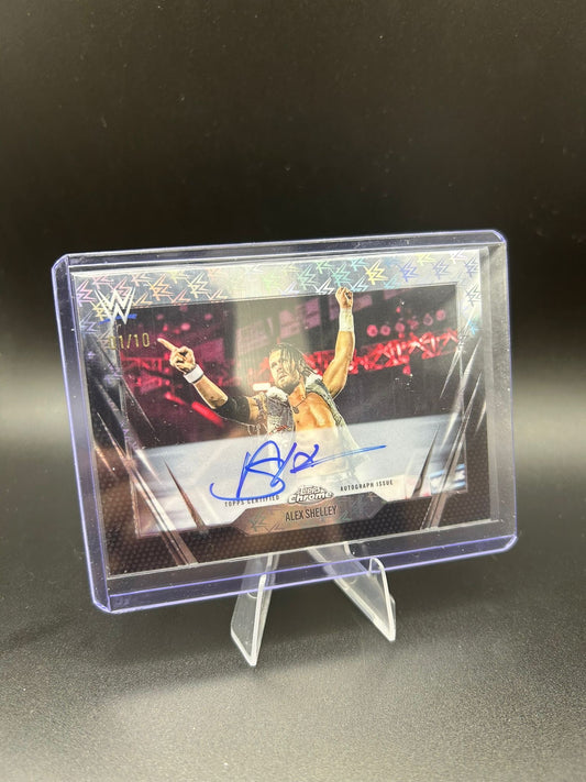 2026 WWE Topps Chrome Logofractor Alex Shelley Auto 1/10 Black