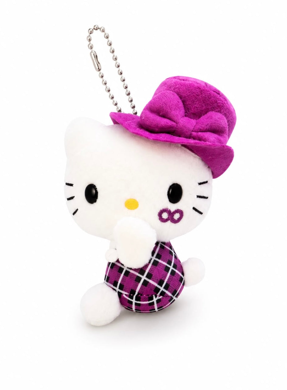 Hello Kitty Purple Tartan Japanese Sanrio Plush Keychain