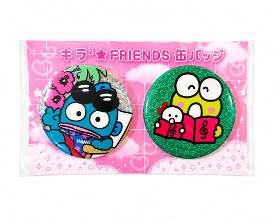 Keroppi x Hangyodon 2pc Glitter 4cm Japanese Sanrio Badges