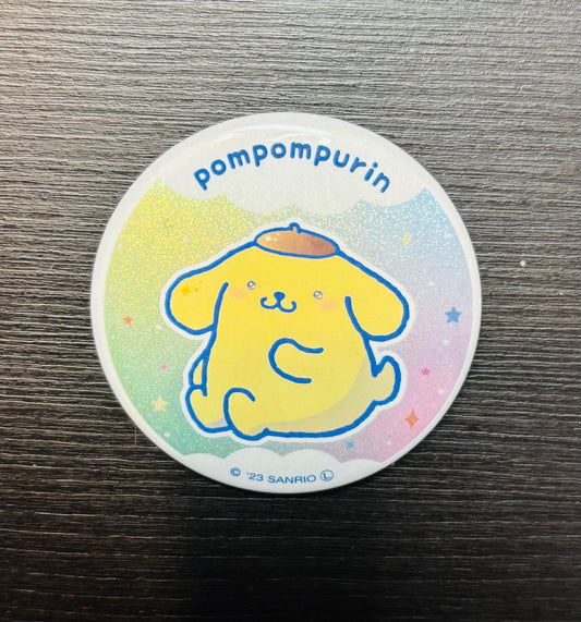 PomPomPurin Rainbow Sparkle 2023 5.5cm Japanese Sanrio Badge