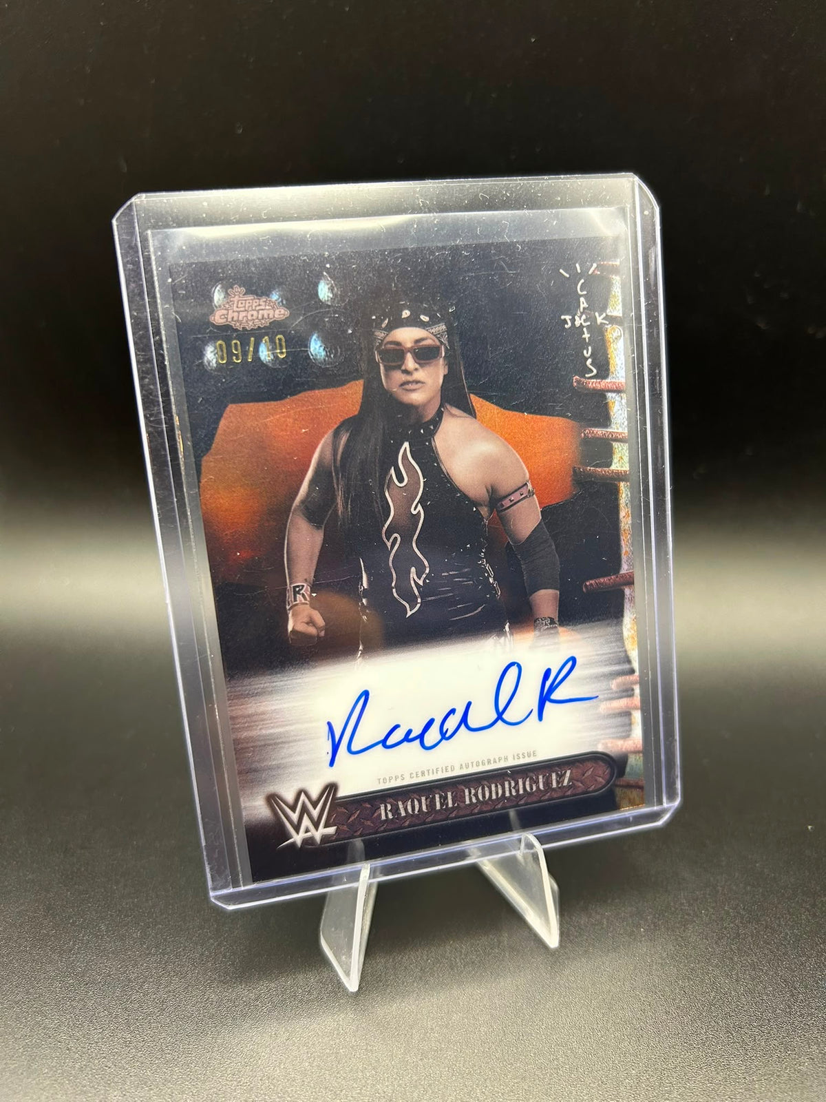 2025 WWE Topps Cactus Jack Raquel Rodriguez Auto /10 Black Refractor