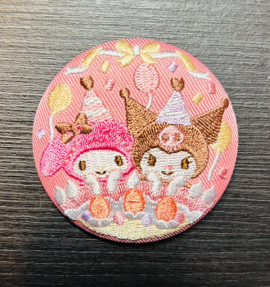 Kuromi/Melody Party 2025 5cm Embroidered Biscuit Japanese Sanrio Badge