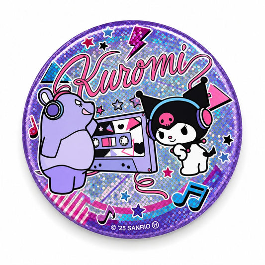 Kuromi DJ Glitter 7.5cm Japanese Sanrio Badge