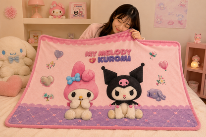 Kuromi x Melody Netflix 70cm x 100cm Fleece Japanese Sanrio Lap Blanket