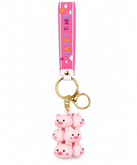 Bunch of Pink Pigs Rubber Keychain