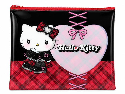 Hello Kitty PVC Black Tartan Japanese Sanrio Zip Pouch