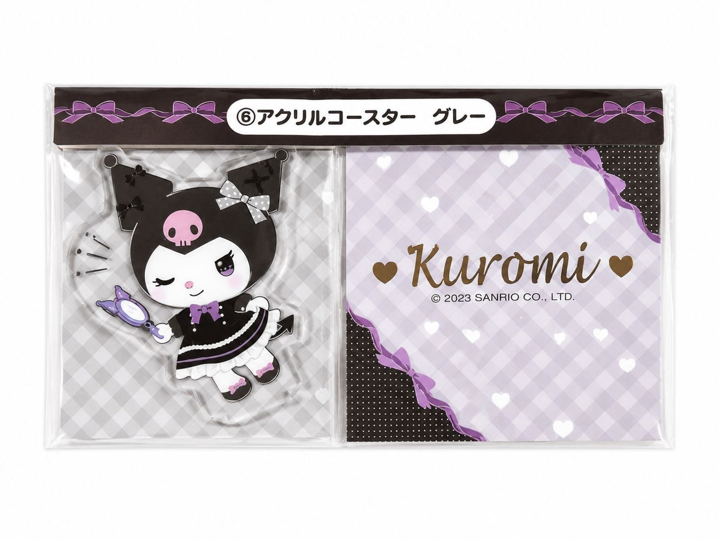 Grey Kuromi Square Coaster Acrylic Display Stand Japanese Sanrio