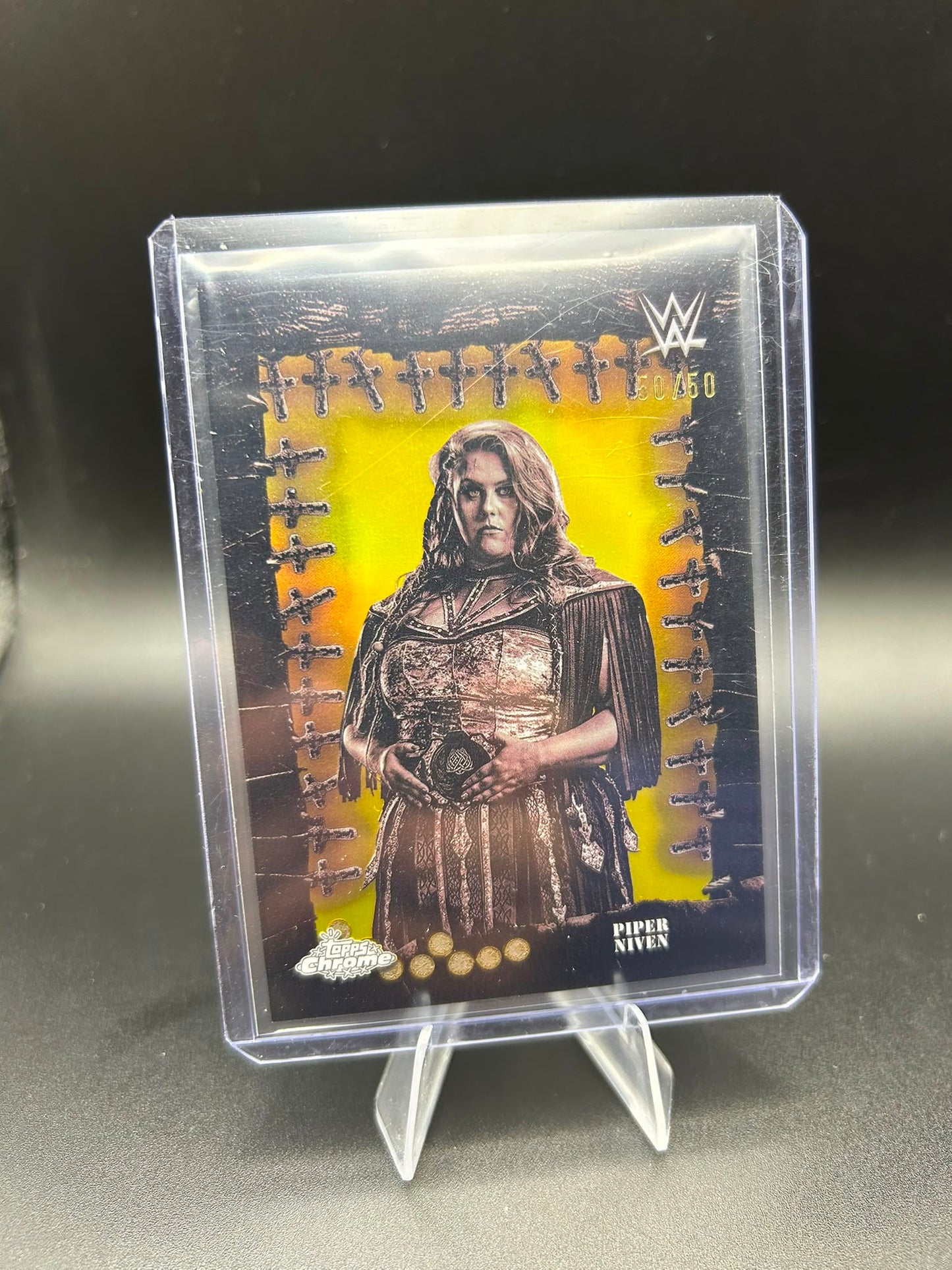 2025 WWE Topps Chrome Cactus Jack Piper Niven /50 Gold Famed Phantoms