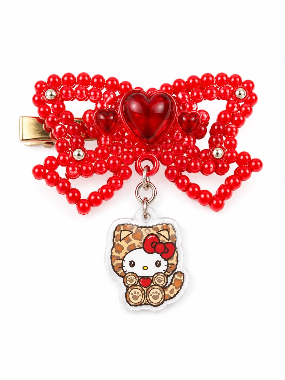Hello Kitty Red Leopard Bling Bow Japanese Sanrio Hair Clip
