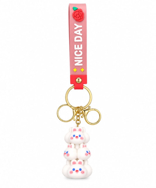 Bunch of White Rabbits Rubber Keychain