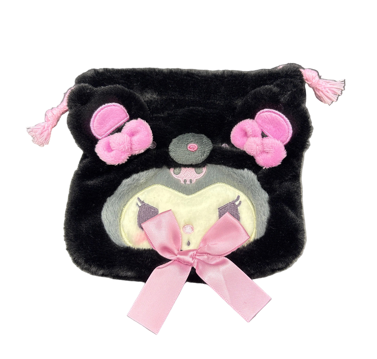 Kuromi Fluffy Black Cat Mini Drawstring Bag Japanese Sanrio