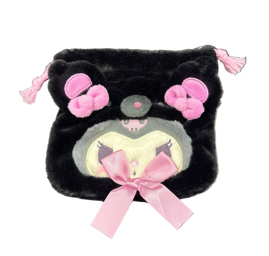 Kuromi Fluffy Black Cat Mini Drawstring Bag Japanese Sanrio