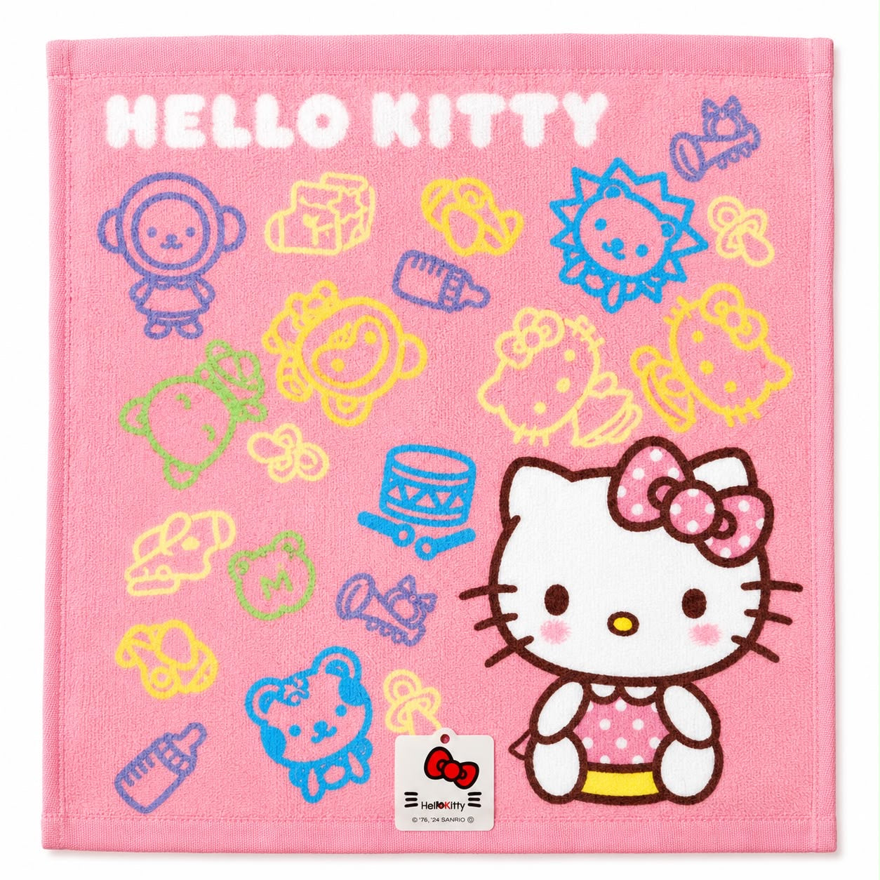 Pale Pink Kitty Outlines 33cm Square Flannel Japanese Sanrio Face Cloth