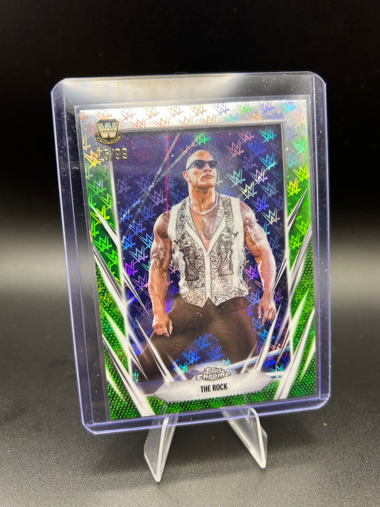 2026 WWE Topps Chrome Logofractor The Rock /99 Green