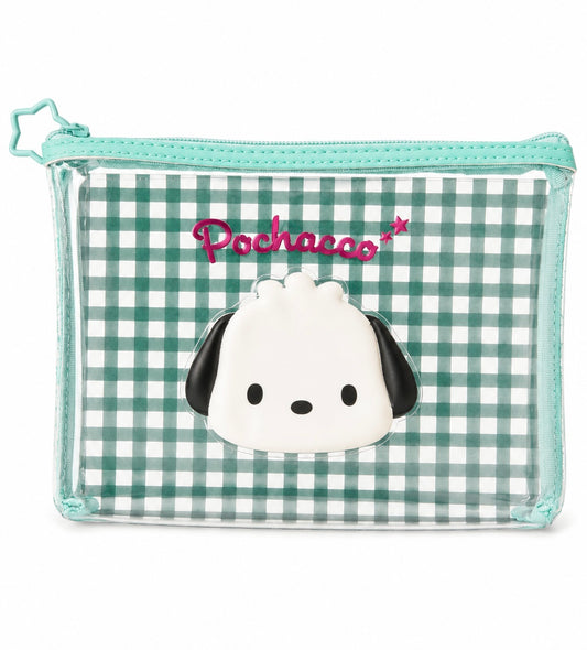 Pochacco Green Tartan PVC Zip Japanese Sanrio Storage Pouch