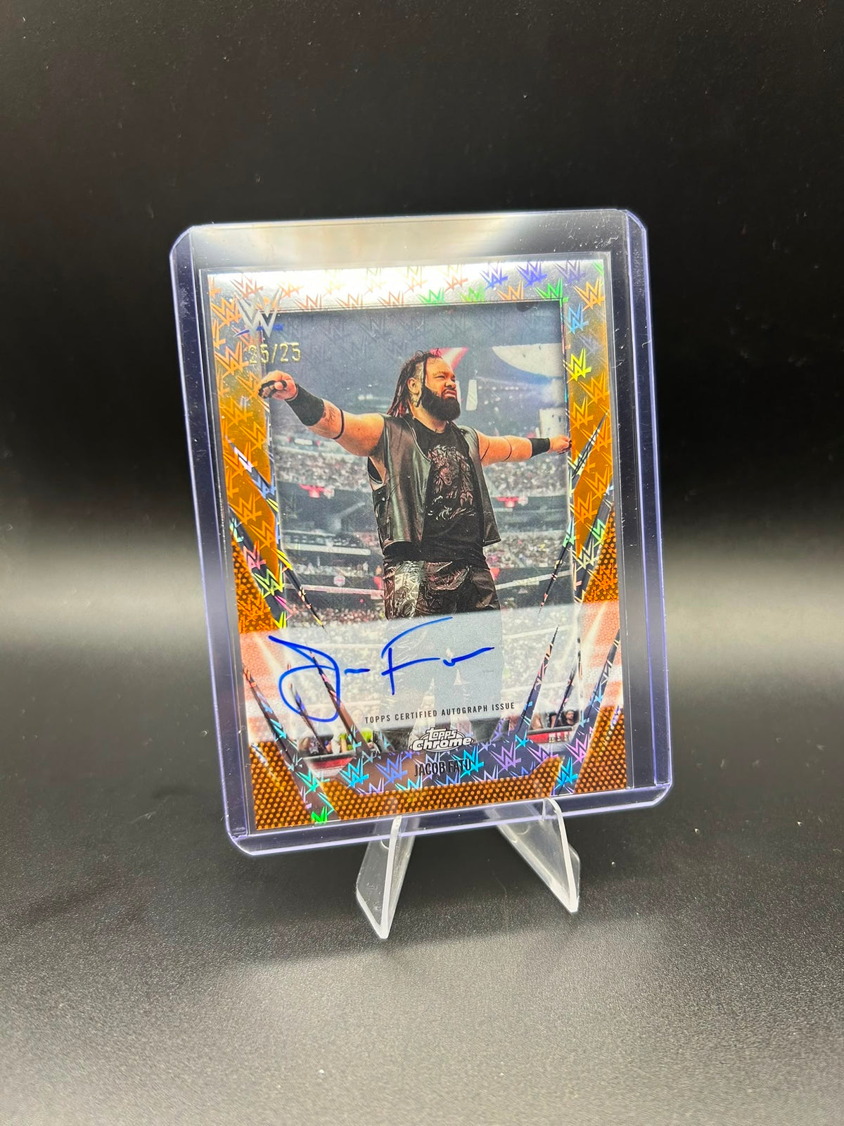 2026 WWE Topps Chrome Logofractor Jacob Fatu Auto /25 Orange