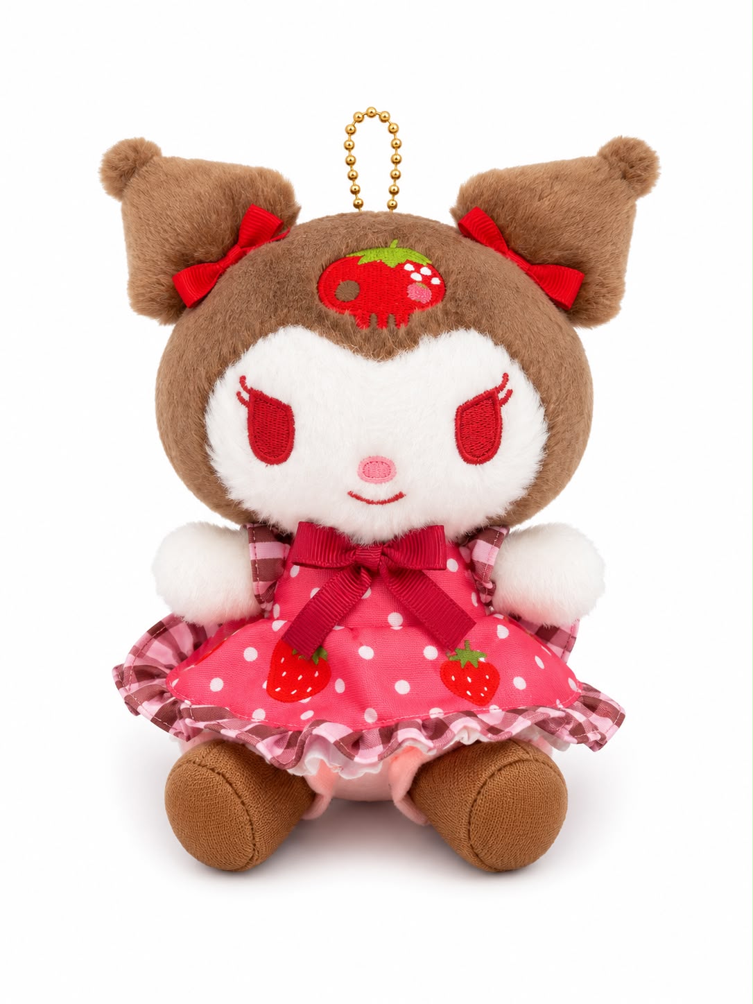 Brown Kuromi Strawberry Japanese Sanrio Plush Keychain